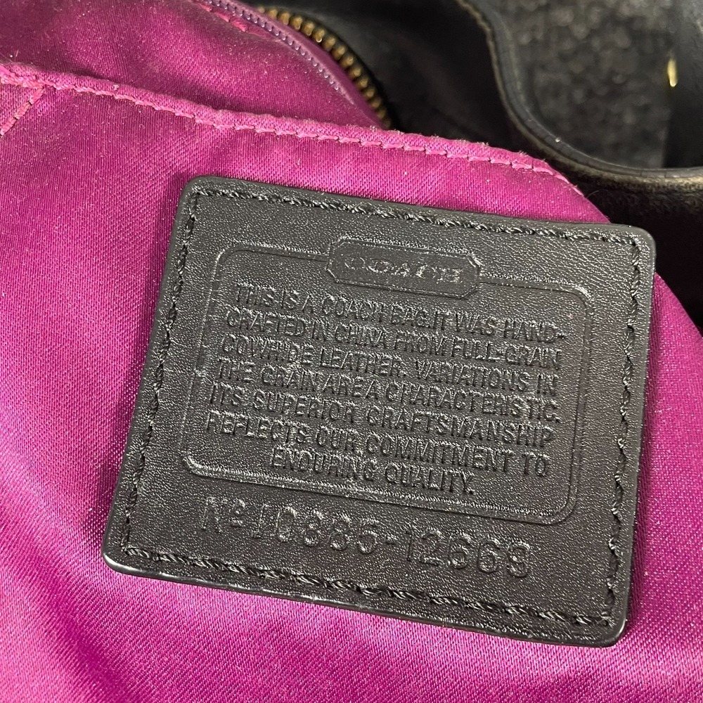 VTG Coach Purse Hobo Black Zoe Leather Cross Body Bag Brass Heavy Charm Tag Y2K - Picture 13 of 16